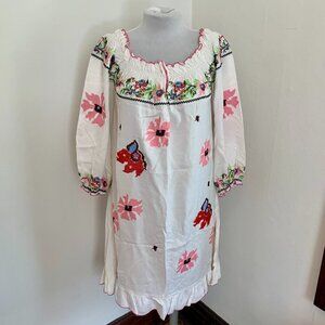 Blue Plate Couture VTG Embroidered Boho Western Cottage Dress Floral Milkmaid